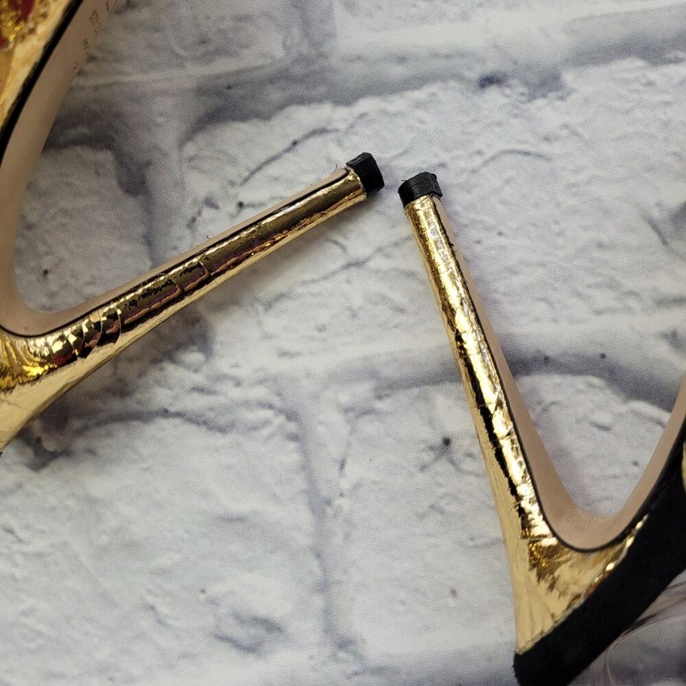 Reed Krakoff Crackled Gold Stiletto Slingback Platform Pumps size 6 1/2 - Picture 11 of 16